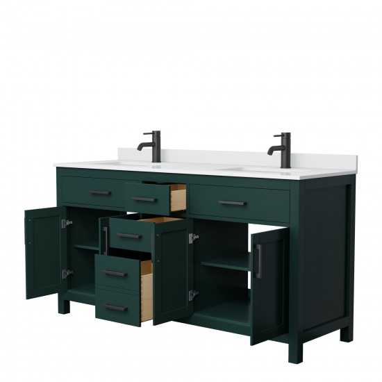 66 Inch Double Bathroom Vanity in Green, White Cultured Marble Countertop, Sinks, Black Trim