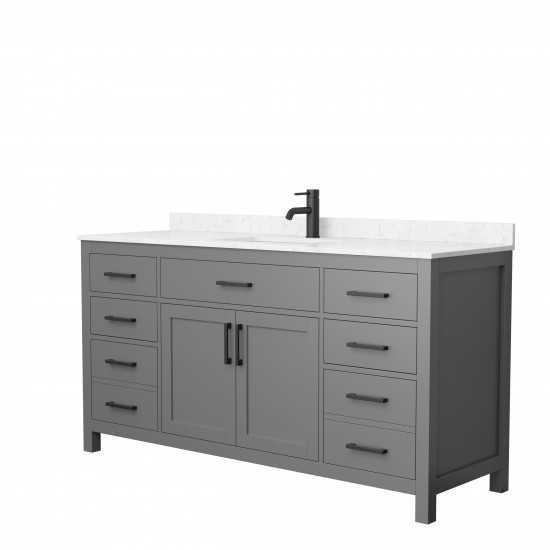 66 Inch Single Bathroom Vanity in Dark Gray, Carrara Cultured Marble Countertop, Sink, Black Trim