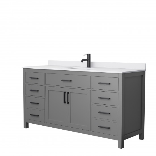 66 Inch Single Bathroom Vanity in Dark Gray, White Cultured Marble Countertop, Sink, Black Trim