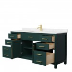 66 Inch Single Bathroom Vanity in Green, Carrara Cultured Marble Countertop, Sink, Gold Trim