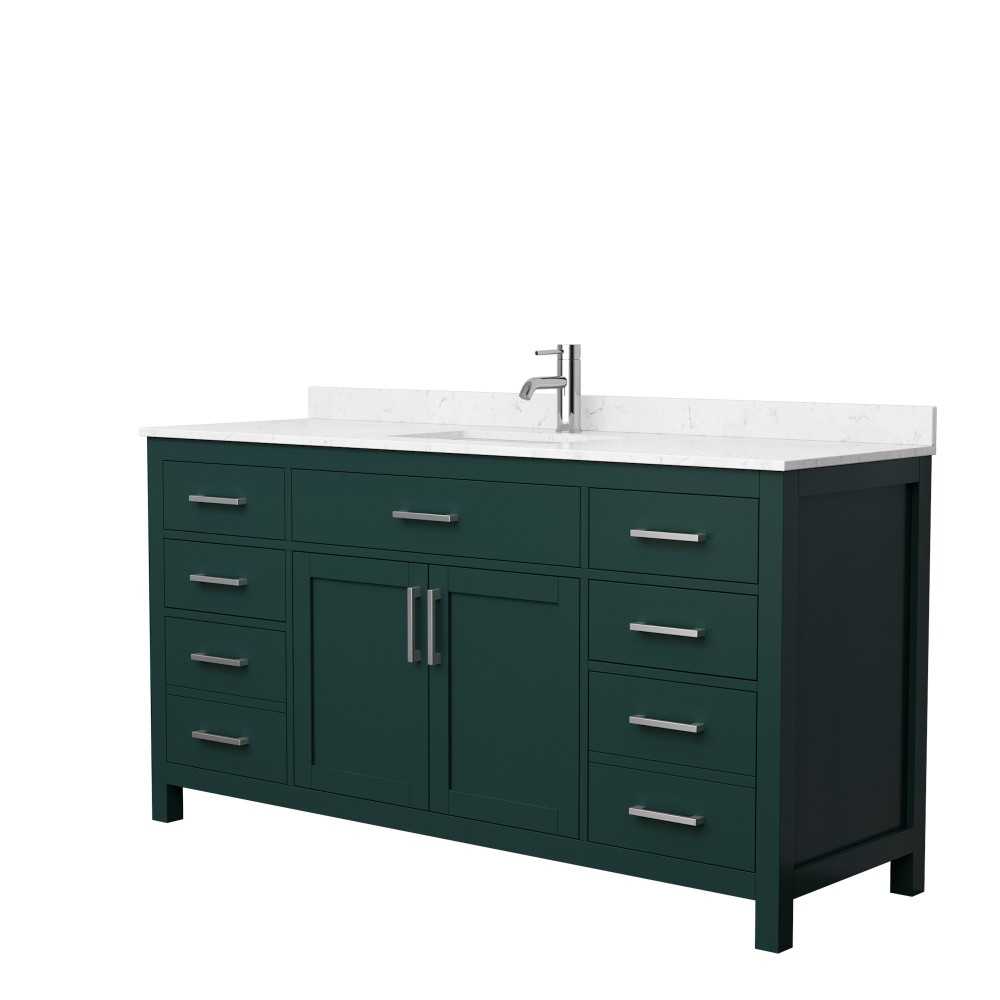 66 Inch Single Bathroom Vanity in Green, Carrara Cultured Marble Countertop, Sink, Nickel Trim