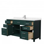 66 Inch Single Bathroom Vanity in Green, Carrara Cultured Marble Countertop, Sink, Nickel Trim