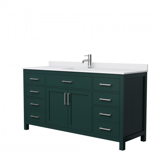 66 Inch Single Bathroom Vanity in Green, White Cultured Marble Countertop, Sink, Nickel Trim