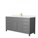 66 Inch Single Bathroom Vanity in Dark Gray, Carrara Cultured Marble Countertop, Sink, Gold Trim