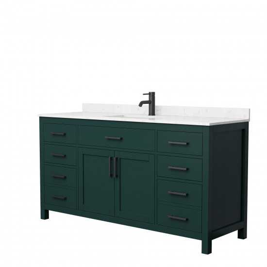 66 Inch Single Bathroom Vanity in Green, Carrara Cultured Marble Countertop, Sink, Black Trim