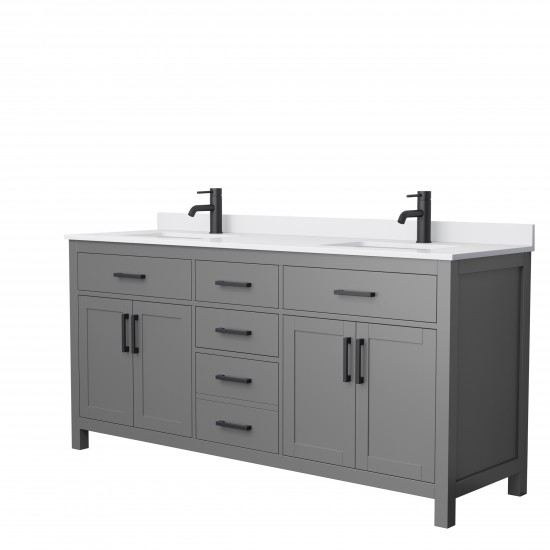 72 Inch Double Bathroom Vanity in Dark Gray, White Cultured Marble Countertop, Sinks, Black Trim