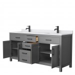 72 Inch Double Bathroom Vanity in Dark Gray, White Cultured Marble Countertop, Sinks, Black Trim