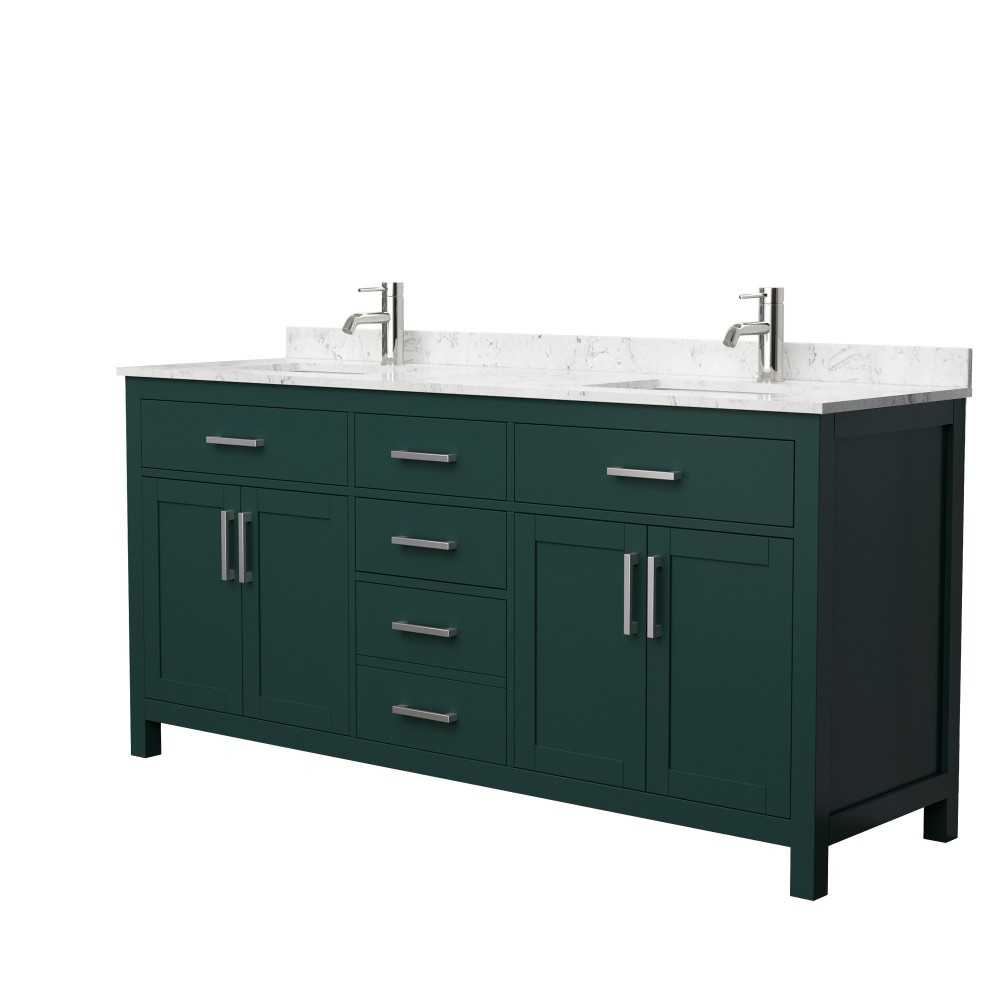 72 Inch Double Bathroom Vanity in Green, Carrara Cultured Marble Countertop, Sinks, Nickel Trim