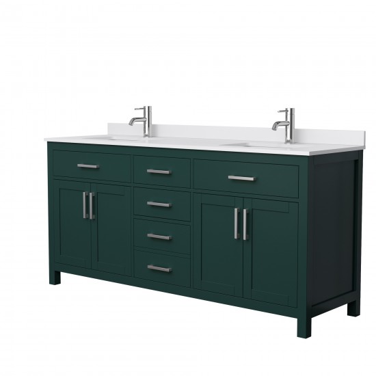 72 Inch Double Bathroom Vanity in Green, White Cultured Marble Countertop, Sinks, Nickel Trim