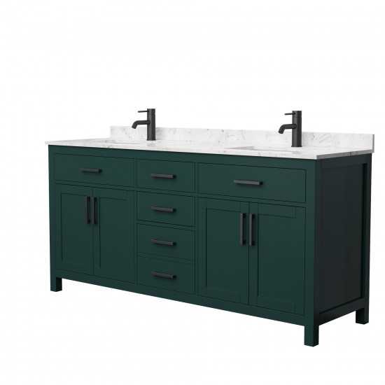 72 Inch Double Bathroom Vanity in Green, Carrara Cultured Marble Countertop, Sinks, Black Trim