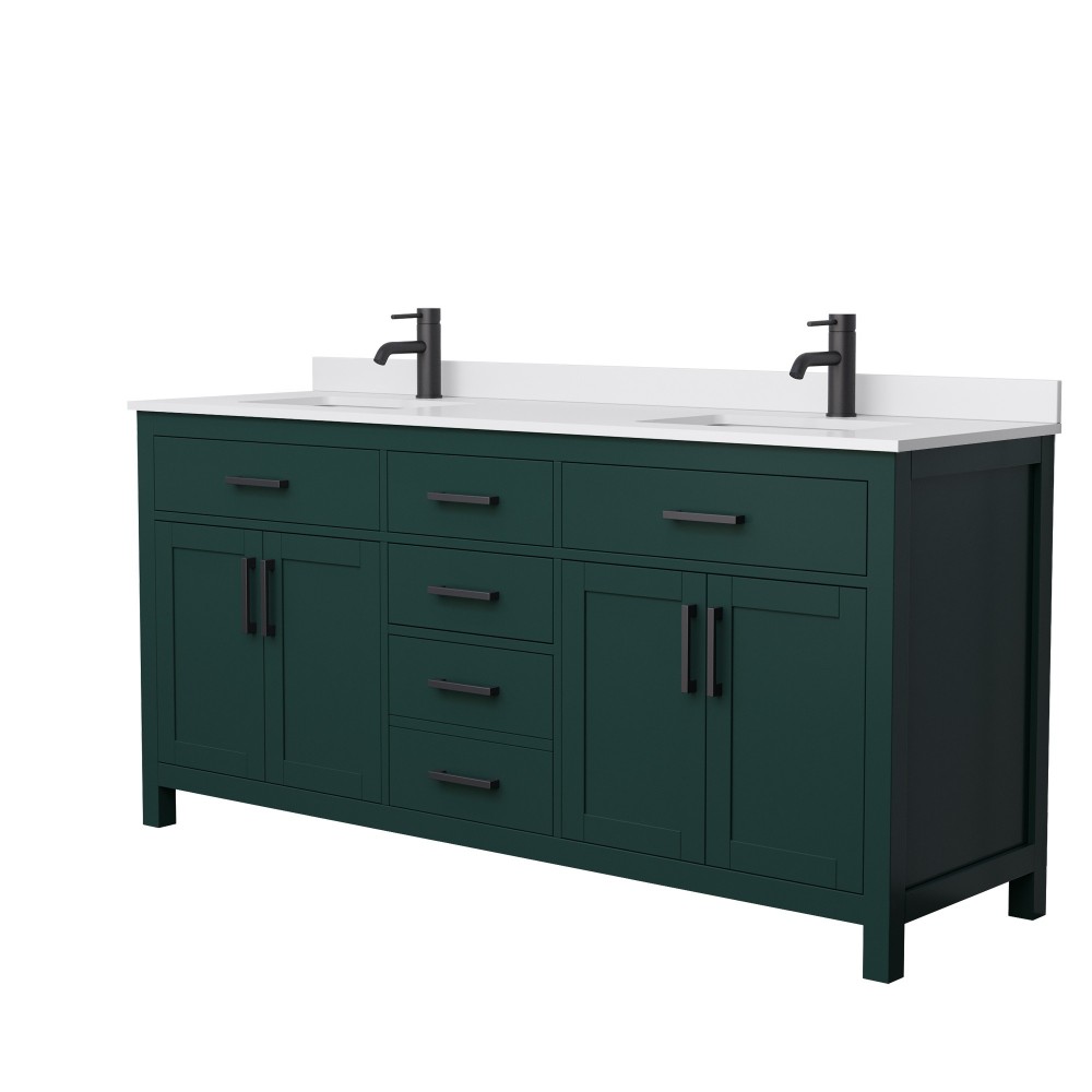 72 Inch Double Bathroom Vanity in Green, White Cultured Marble Countertop, Sinks, Black Trim