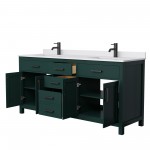 72 Inch Double Bathroom Vanity in Green, White Cultured Marble Countertop, Sinks, Black Trim