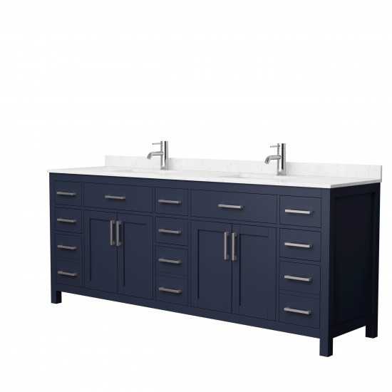 84 Inch Double Bathroom Vanity in Dark Blue, Carrara Cultured Marble Countertop, Sinks, Nickel Trim