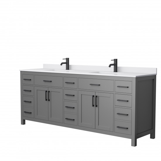 84 Inch Double Bathroom Vanity in Dark Gray, White Cultured Marble Countertop, Sinks, Black Trim