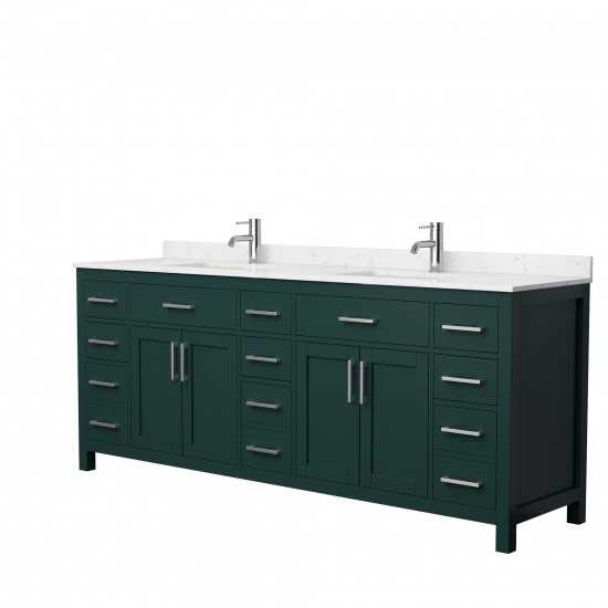 84 Inch Double Bathroom Vanity in Green, Carrara Cultured Marble Countertop, Sinks, Nickel Trim