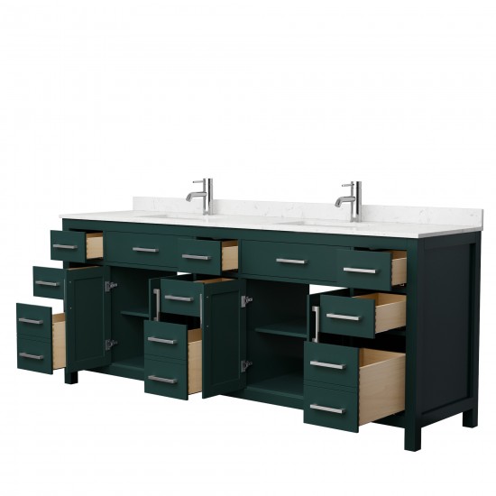 84 Inch Double Bathroom Vanity in Green, Carrara Cultured Marble Countertop, Sinks, Nickel Trim