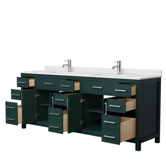 84 Inch Double Bathroom Vanity in Green, White Cultured Marble Countertop, Sinks, Nickel Trim