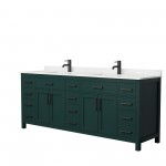 84 Inch Double Bathroom Vanity in Green, Carrara Cultured Marble Countertop, Sinks, Black Trim