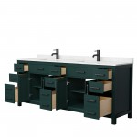 84 Inch Double Bathroom Vanity in Green, Carrara Cultured Marble Countertop, Sinks, Black Trim