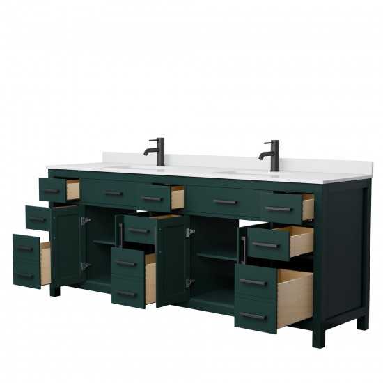 84 Inch Double Bathroom Vanity in Green, White Cultured Marble Countertop, Sinks, Black Trim