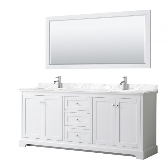 Avery 80"Double Bathroom Vanity in White, Dark-Vein Carrara Cultured Marble Countertop, Undermount Square Sinks, 70"Mirror