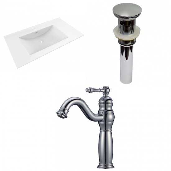 35.5-in. W 1 Hole Ceramic Top Set In White Color - Overflow Drain Incl.