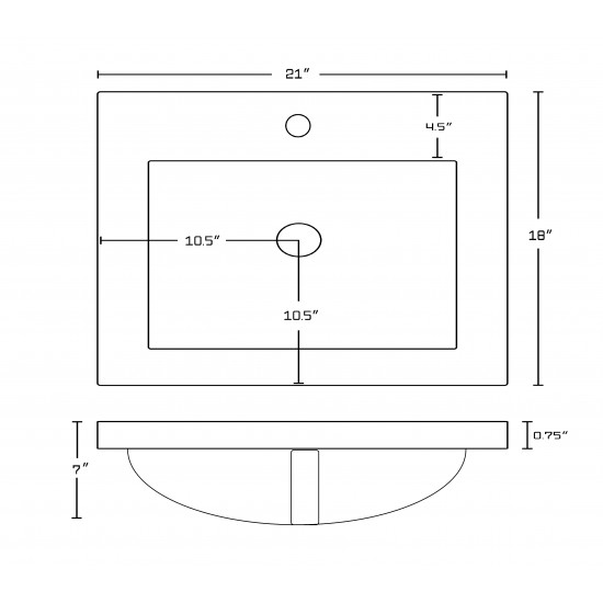 21-in. W 1 Hole Ceramic Top Set In White Color - Overflow Drain Incl.