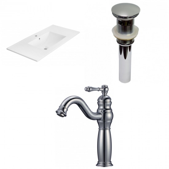 35.5-in. W 1 Hole Ceramic Top Set In White Color - Overflow Drain Incl.