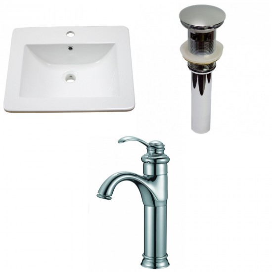 21-in. W 1 Hole Ceramic Top Set In White Color - Overflow Drain Incl.