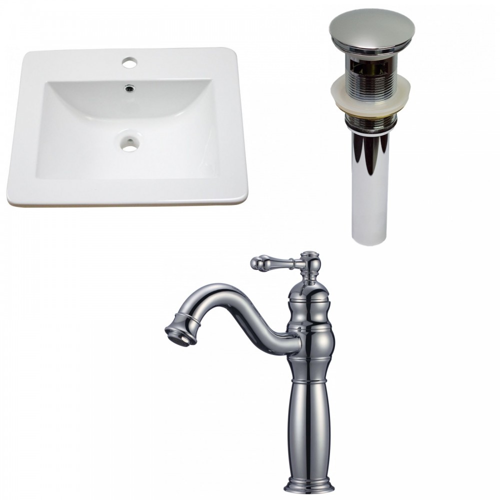 21-in. W 1 Hole Ceramic Top Set In White Color - Overflow Drain Incl.