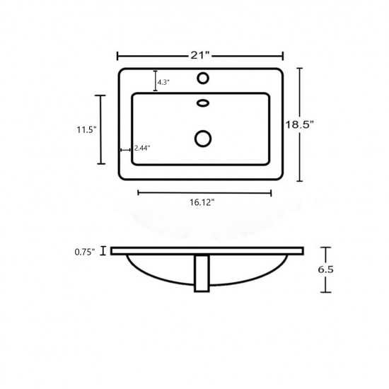 21-in. W 1 Hole Ceramic Top Set In White Color - Overflow Drain Incl.