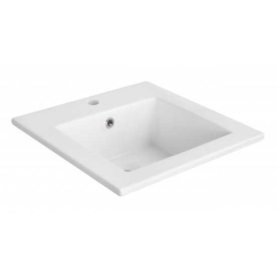 16.5-in. W 1 Hole Ceramic Top Set In White Color - Overflow Drain Incl.