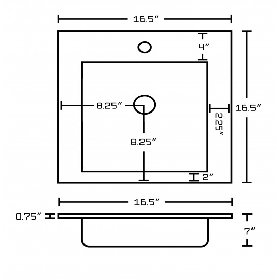 16.5-in. W 1 Hole Ceramic Top Set In White Color - Overflow Drain Incl.