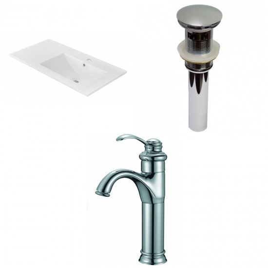 35.5-in. W 1 Hole Ceramic Top Set In White Color - Overflow Drain Incl.