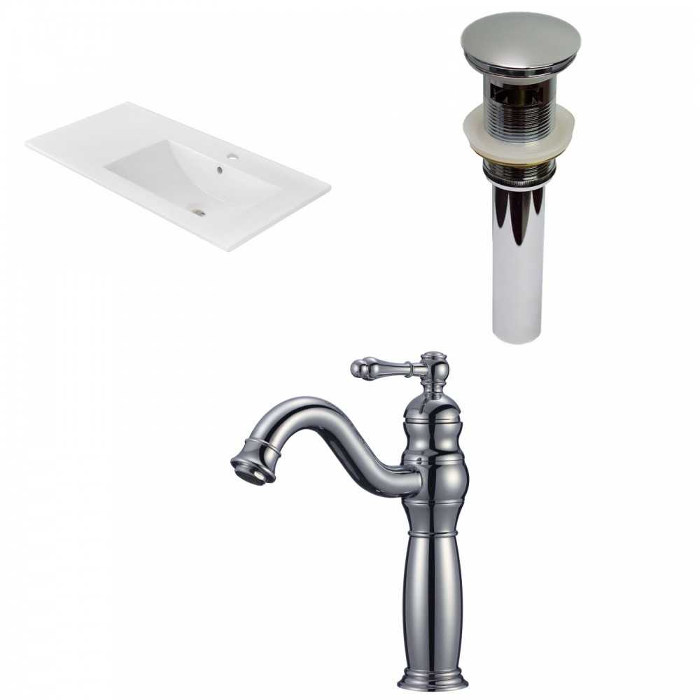 35.5-in. W 1 Hole Ceramic Top Set In White Color - Overflow Drain Incl.