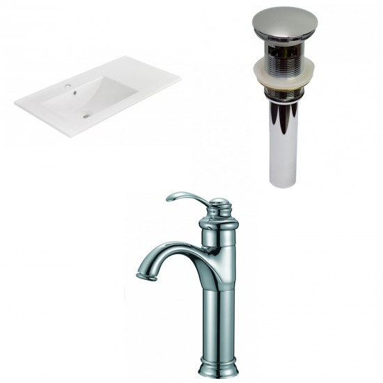 35.5-in. W 1 Hole Ceramic Top Set In White Color - Overflow Drain Incl.