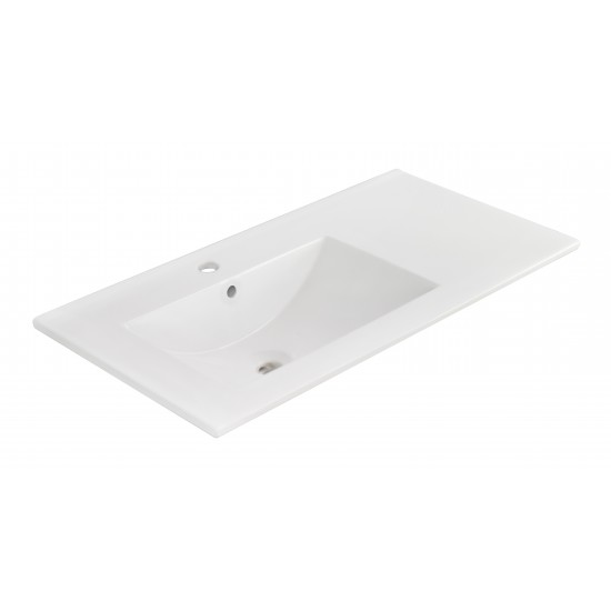 35.5-in. W 1 Hole Ceramic Top Set In White Color - Overflow Drain Incl.