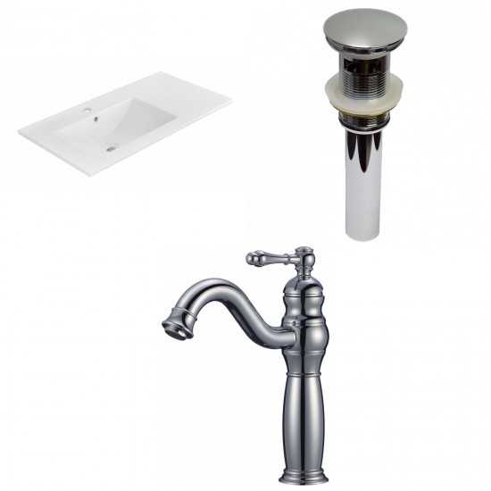 35.5-in. W 1 Hole Ceramic Top Set In White Color - Overflow Drain Incl.