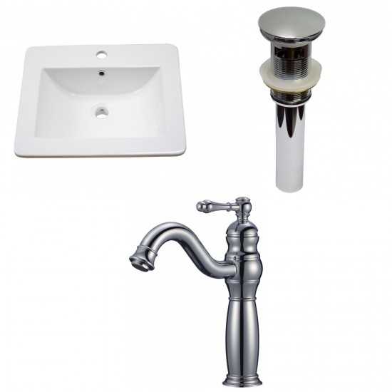 21-in. W 1 Hole Ceramic Top Set In White Color - Overflow Drain Incl.