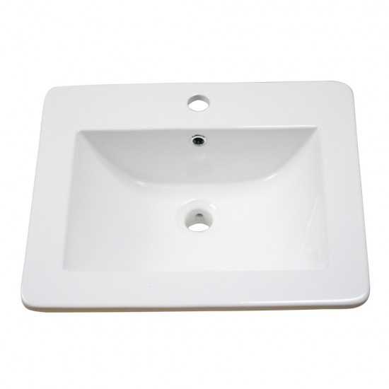 21-in. W 1 Hole Ceramic Top Set In White Color - Overflow Drain Incl.