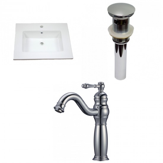 25-in. W 1 Hole Ceramic Top Set In White Color - Overflow Drain Incl.