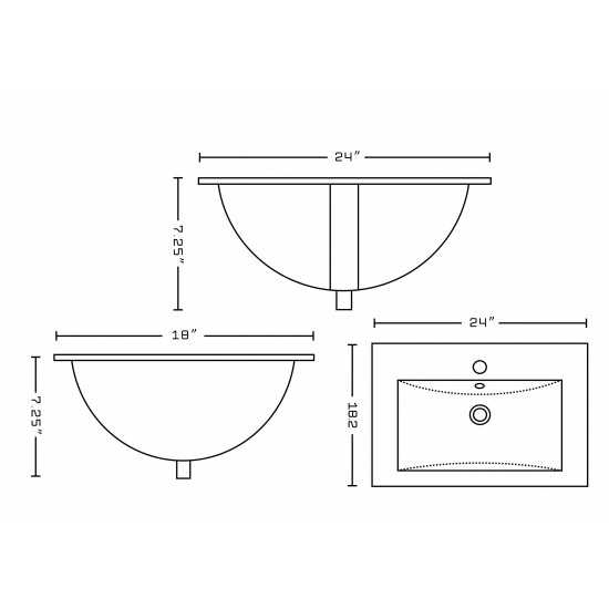 24-in. W 1 Hole Ceramic Top Set In White Color - Overflow Drain Incl.