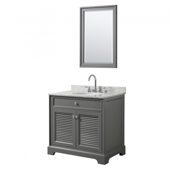 Tamara 36 Inch Single Bathroom Vanity in Dark Gray, White Carrara Marble Countertop, Undermount Oval Sink, and 24 Inch Mirror