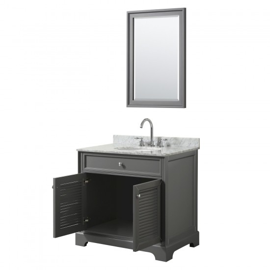 Tamara 36 Inch Single Bathroom Vanity in Dark Gray, White Carrara Marble Countertop, Undermount Oval Sink, and 24 Inch Mirror