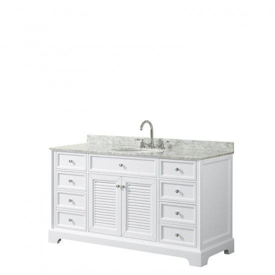 Tamara 60 Inch Single Bathroom Vanity in White, White Carrara Marble Countertop, Undermount Oval Sink, and No Mirror