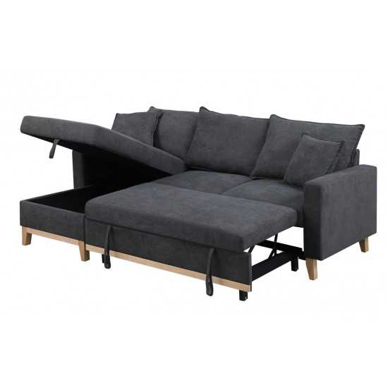 Colton Dark Gray Woven Reversible Sleeper Sectional Sofa with Storage Chaise