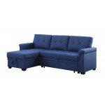 Lucca Blue Linen Reversible Sleeper Sectional Sofa with Storage Chaise