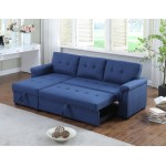 Lucca Blue Linen Reversible Sleeper Sectional Sofa with Storage Chaise