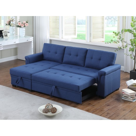 Lucca Blue Linen Reversible Sleeper Sectional Sofa with Storage Chaise