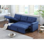 Lucca Blue Linen Reversible Sleeper Sectional Sofa with Storage Chaise